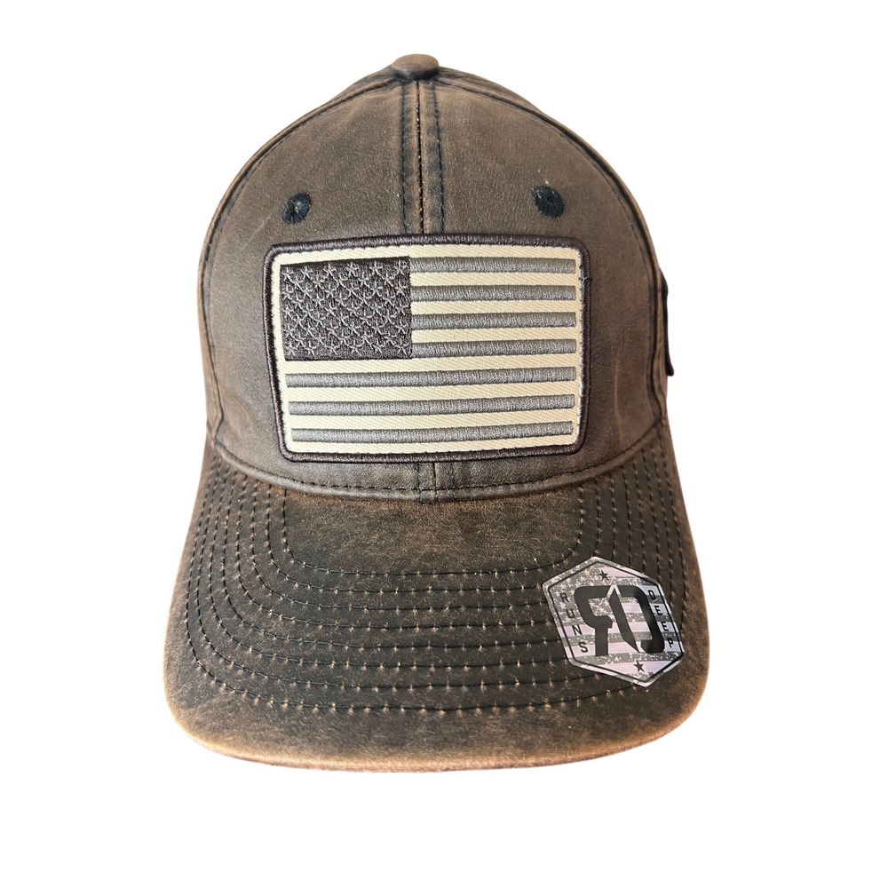 Runs Deep Tactical Mens American Flag Patch Brown Distressed Baseball Cap OSFM